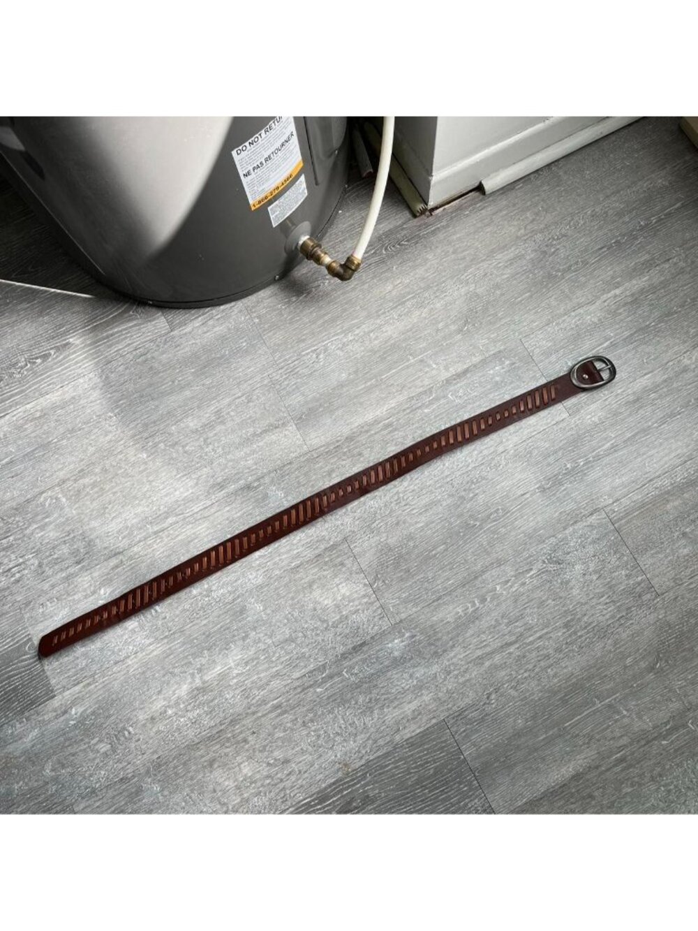 Brown / Tan Faux Leather Belt W/ Stitching Details and Buckle (Adjustable)